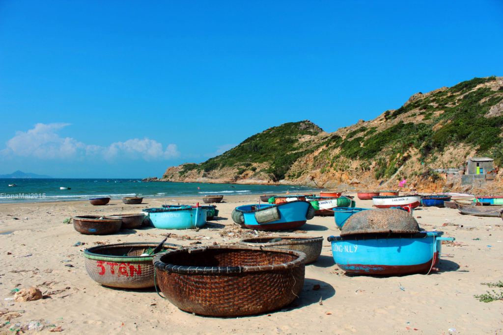 Round-shaped boats at the fisherman village - Quy Nhon Vietnam